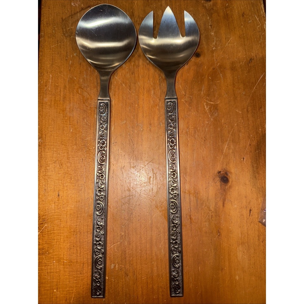 ONEIDA CUSTOM STAINLESS STEEL SERVING FORK AND SPOON, MEDITERRANEA PATTERN